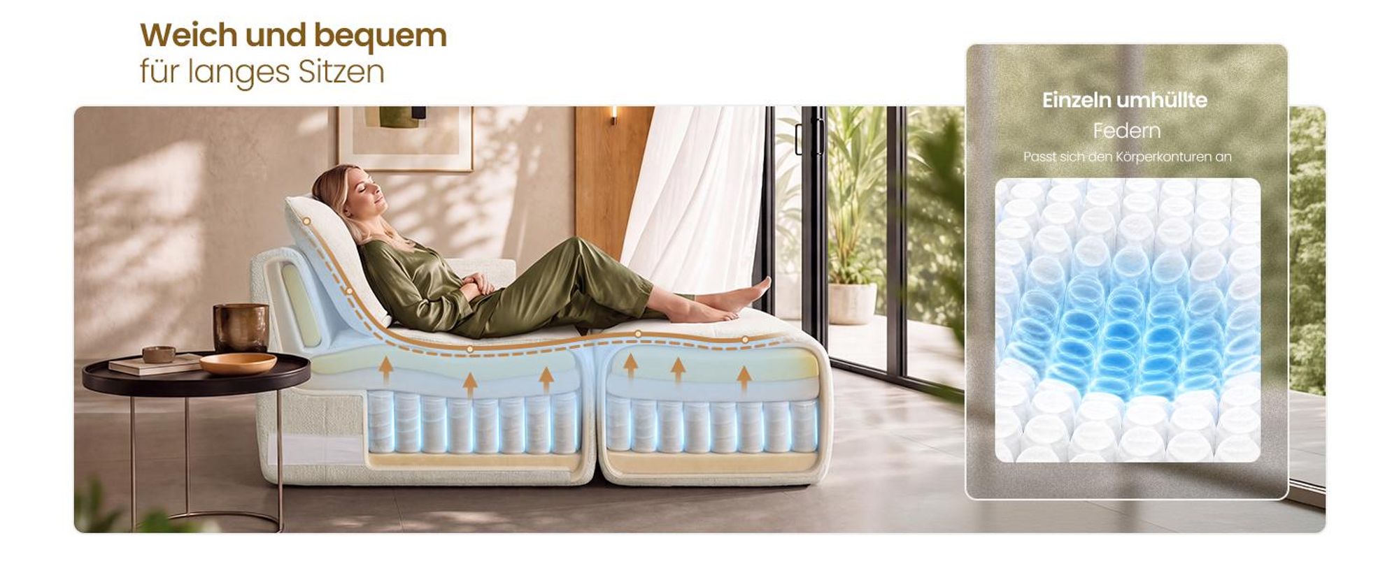 VASAGLE Modulares 2-Sitzer Sofa, Rahmenlose Chenille Couch für Wohnzimmer, 176 x 92 x 85 cm, Weiß