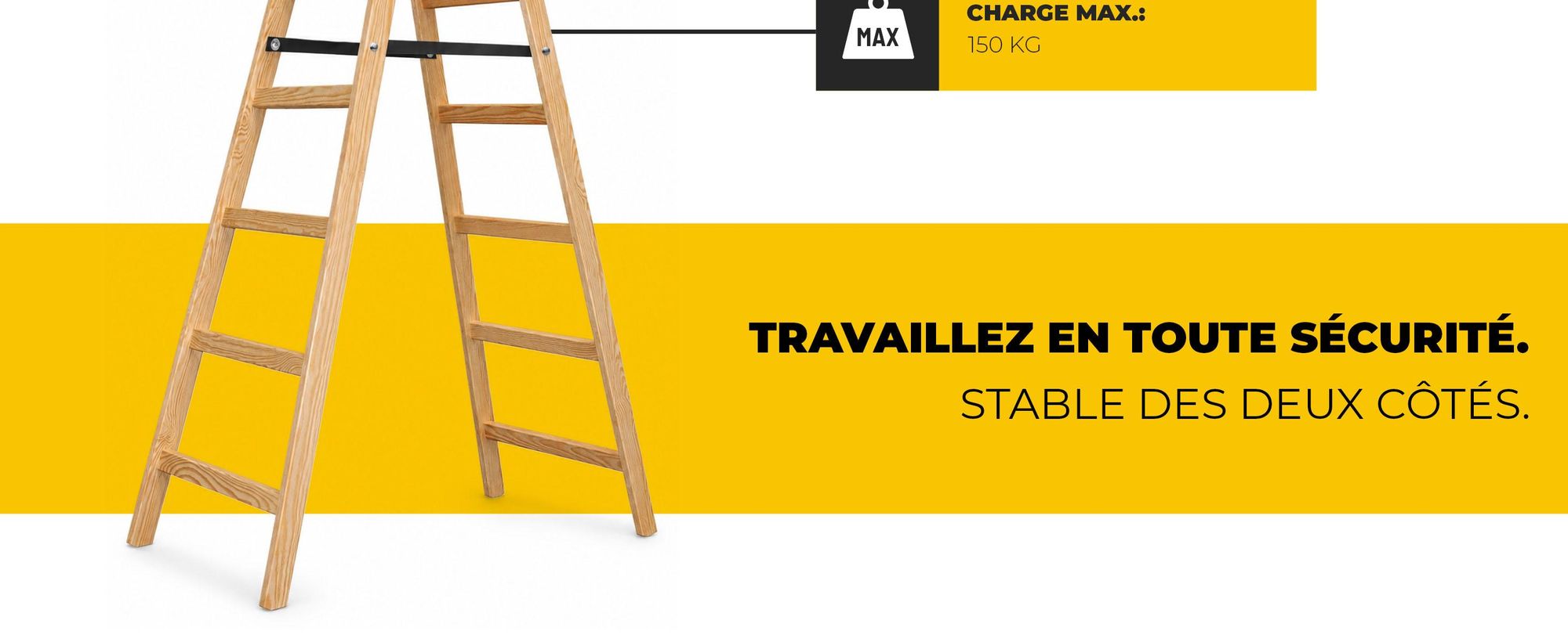 Drabest | Échelle en bois 7 échelons 150 kg - Conception stable - Idéale pour la maison et le travail