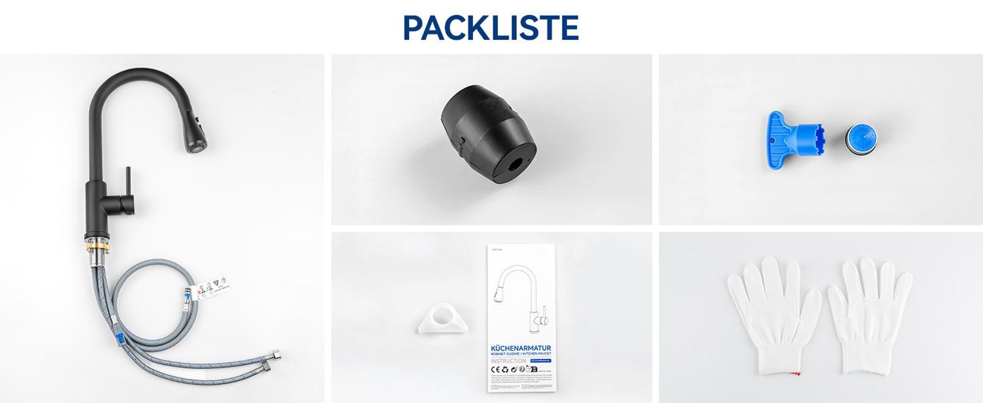 Wasserhahn Küche Ausziehbar mit Brause, 360° Drehbar Hoher Auslauf Küchenarmatur Schwarz, 304 Edelstahl Spültischarmatur, Cecipa MAX, DVGW