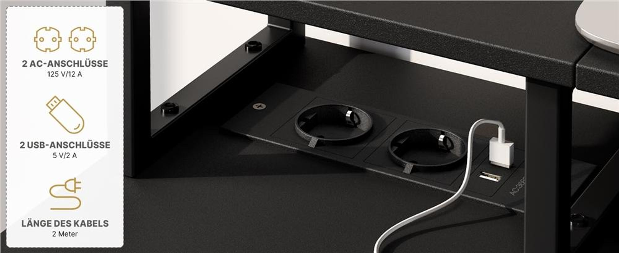 Yaheetech L-förmiger Computertisch, Schreibtisch mit Ladestation, umkehrbarer Gaming-Tisch, mit Monitorhalterung & Aufbewahrungstasche, Schwarz
