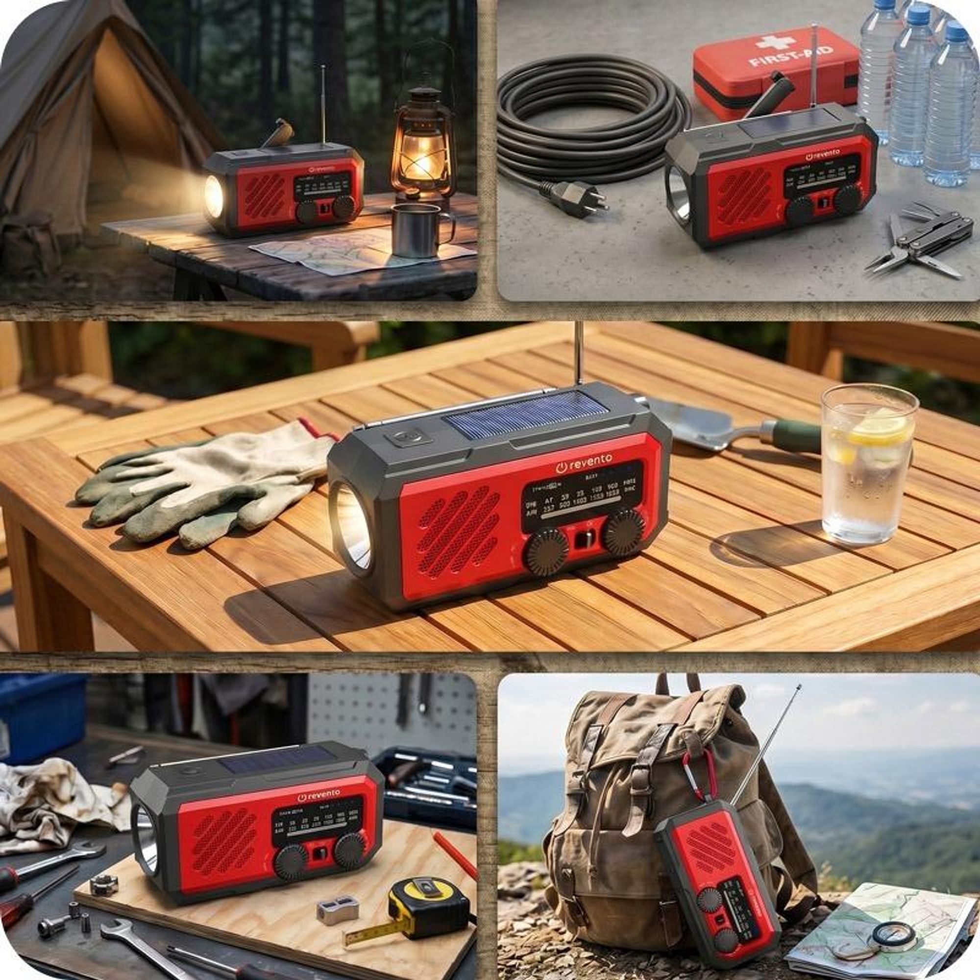REVENTO® Ratunkowe radio solarne na korbkę, awaryjne radio z lampką LED, powerbank na smartfona 2000 mAh