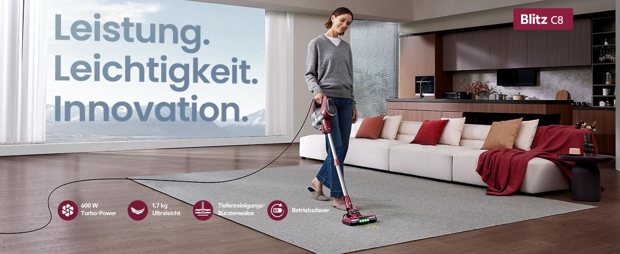 Vactidy C8 Staubsauger mit Kabel 7m/60kPa/600W Handstaubsauger 1,5L Beutelloser Staubbehälter, Antiverhedderungs-Bürste für Böden Teppiche Tierhaare