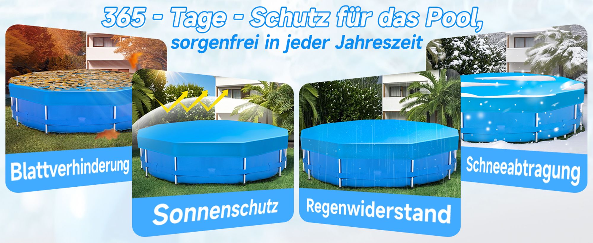 Sekey Poolabdeckung Rund Hochdichtes Abdeckplane für Stahlrahmenbecken, 366 cm, Blau