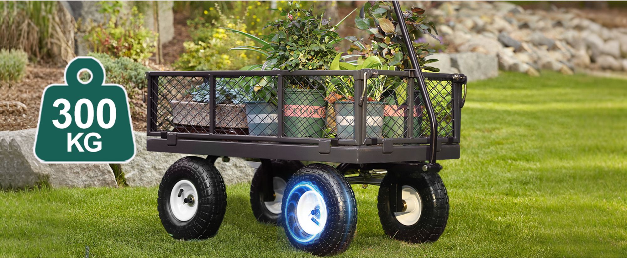 Sekey 300 KG Gartenwagen Gerätewagen Transportwagen mit 10" Vollgummi-Luftreifen, Grau