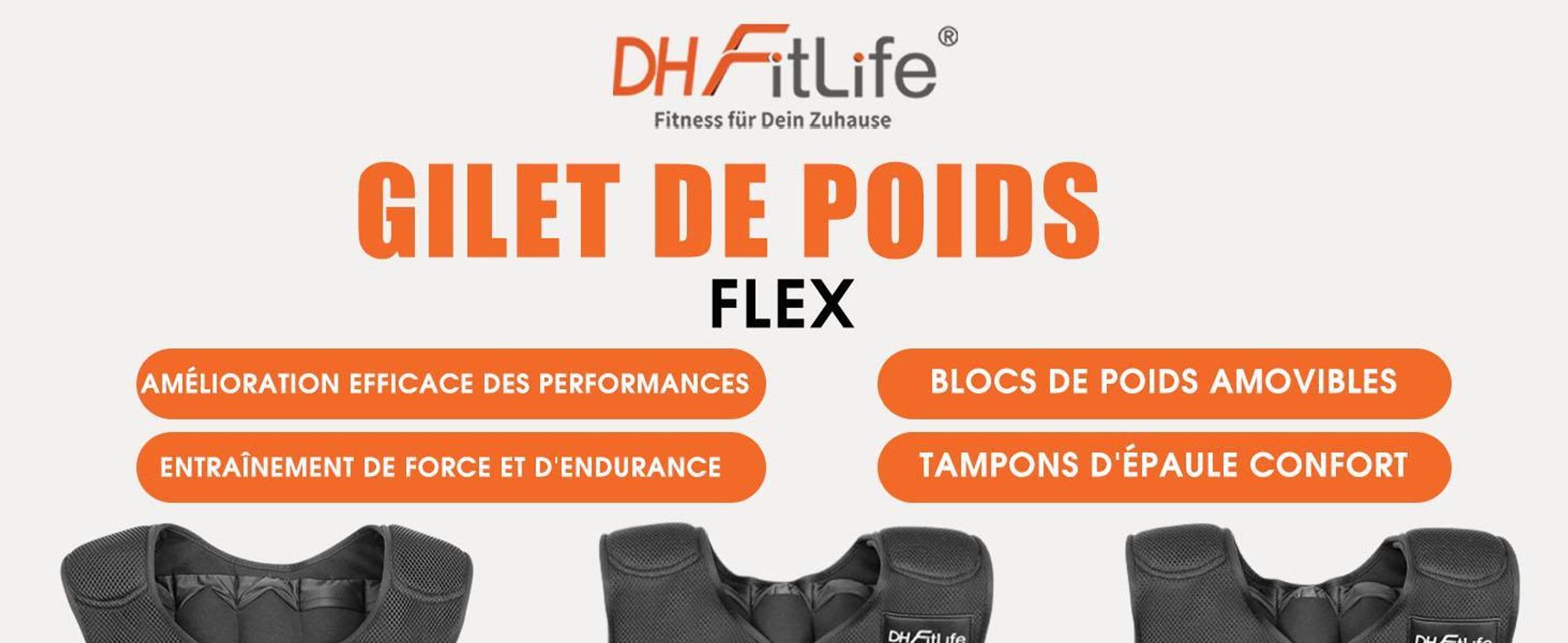 DH FitLife Gilet Lesté Ajustable 30KG – Veste de Musculation pour Entraînement à la Force, Endurance, Course, Pompes et Tractions
