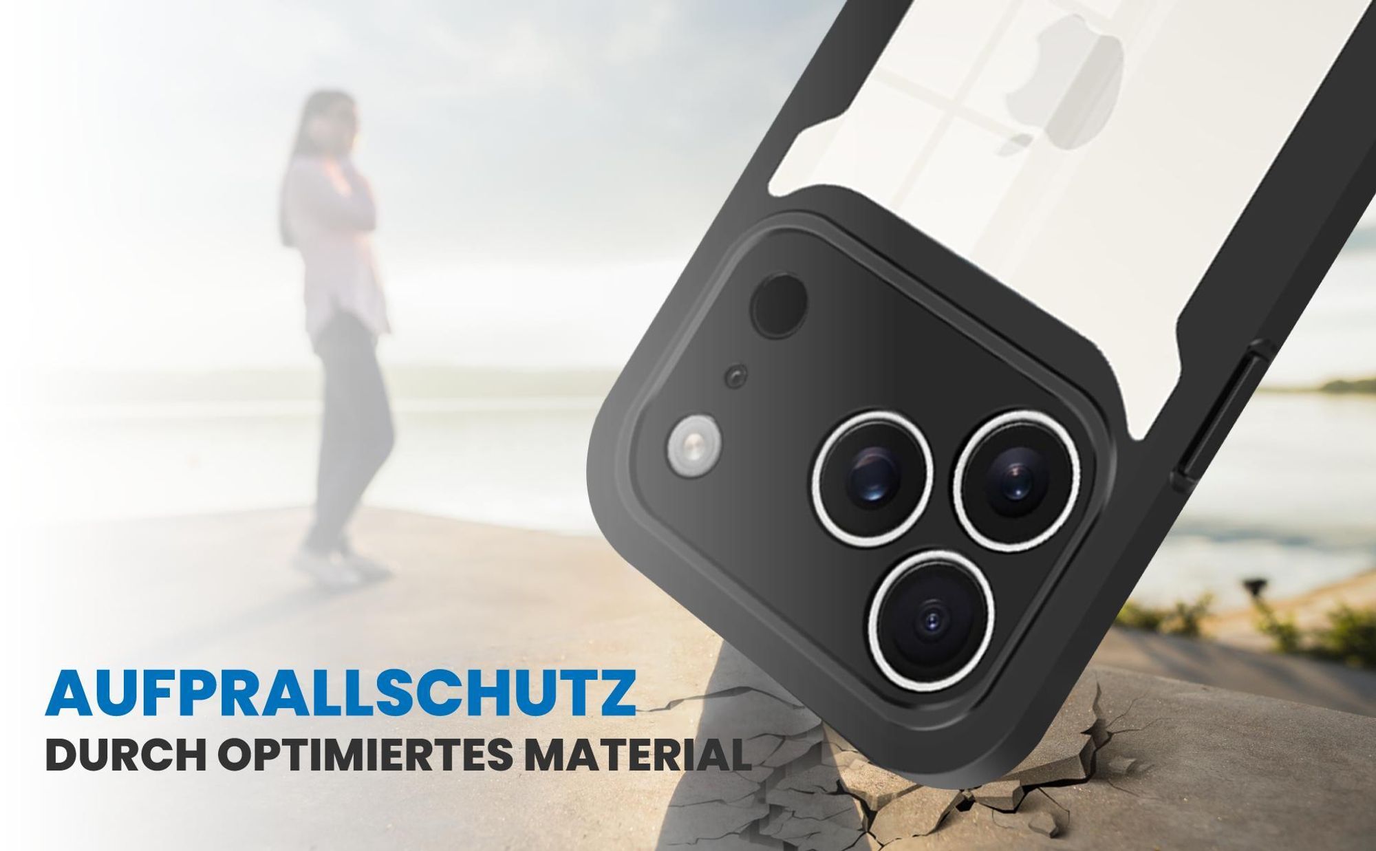 Schwarzes Front Back Cover für Apple iPhone 17 Pro mit Aufprallschutz