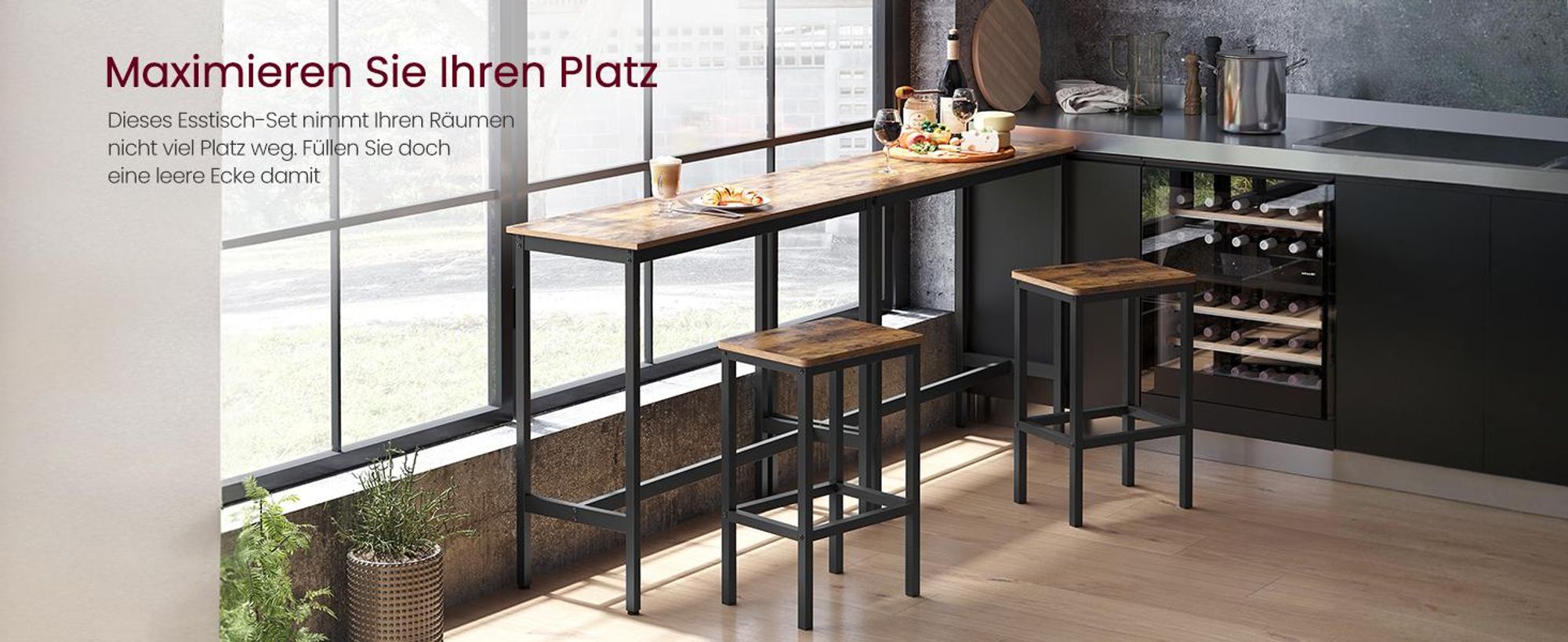 VASAGLE stehtische, bistrotische, Bartisch-Set/Bartisch mit Barhocker-Set,für Esszimmer, Küche