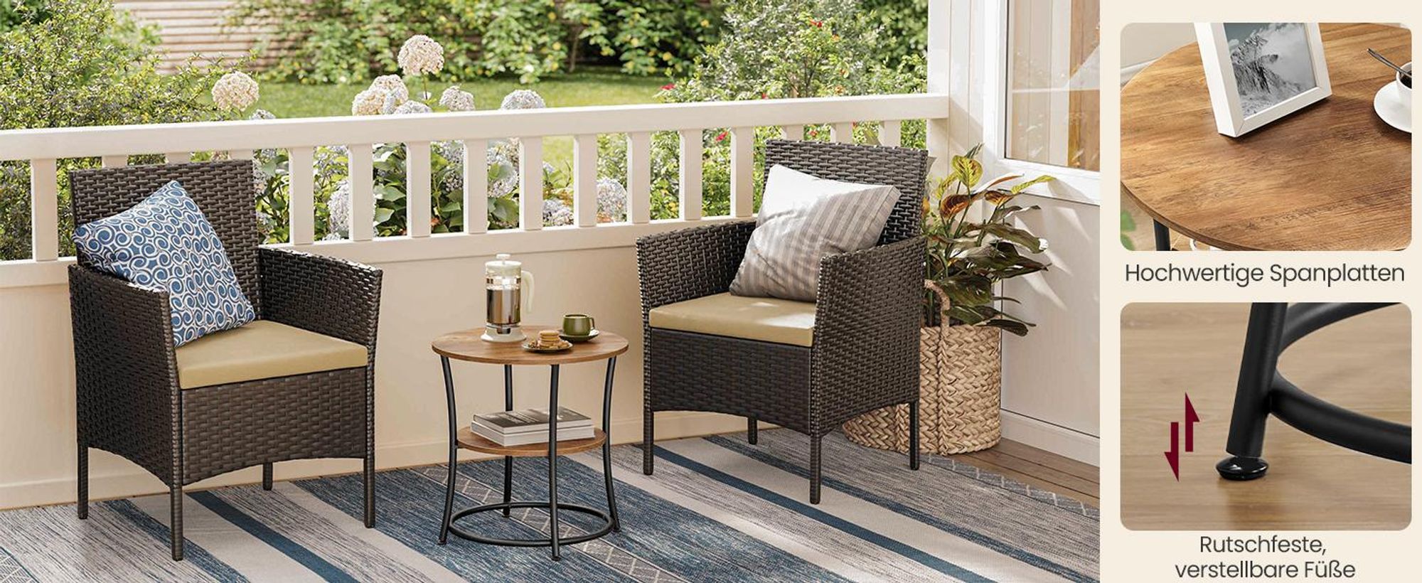 VASAGLE Beistelltisch, Couchtisch rund, Sofatisch, 2 Ablagen, Wohnzimmer, Schlafzimmer