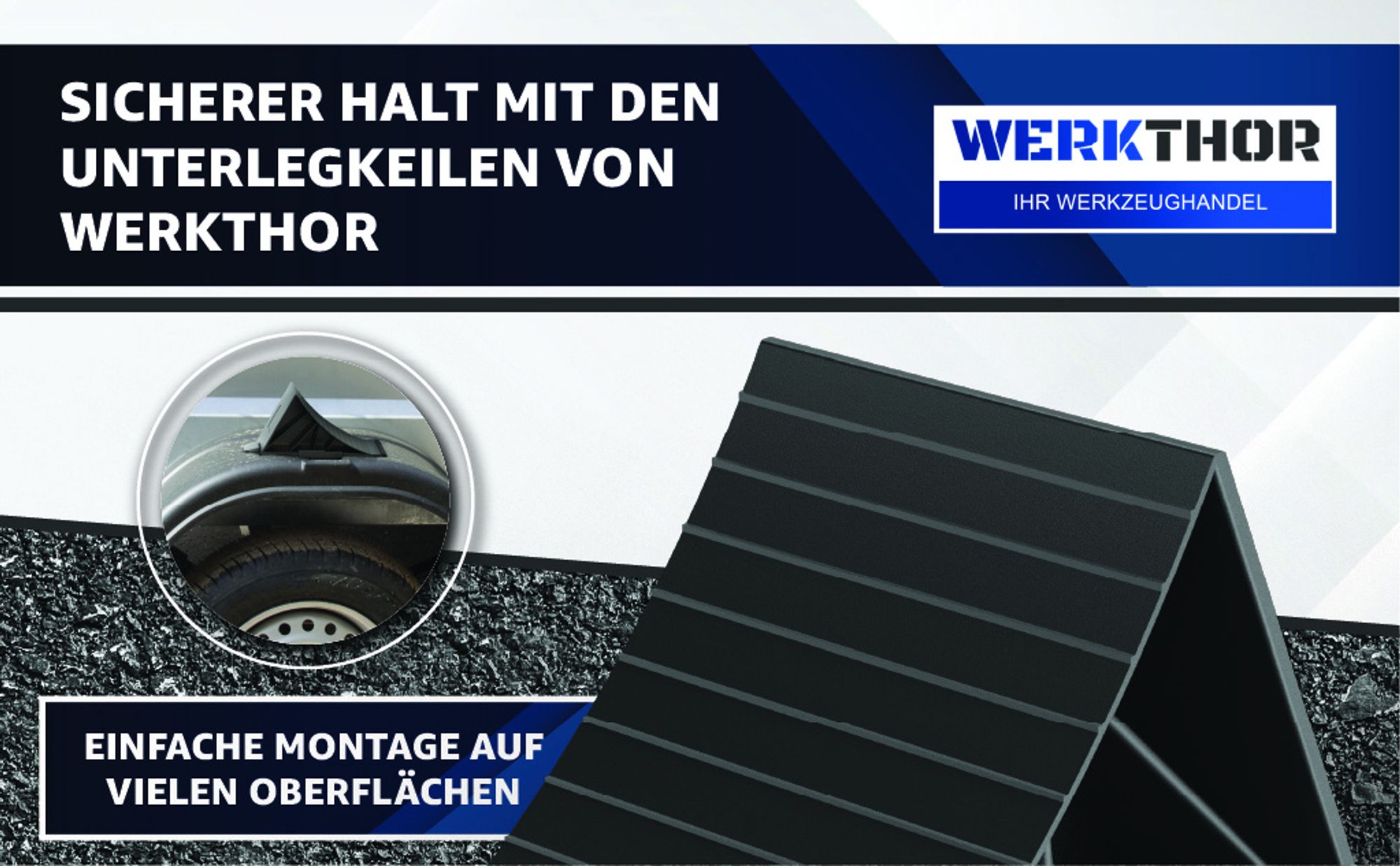 WERKTHOR Unterlegkeile mit Halter [2er Set] & Befestigungsmaterial - Unterlegkeile Anhänger bis 1600kg Achslast - Keil PKW Anhänger Zubehör