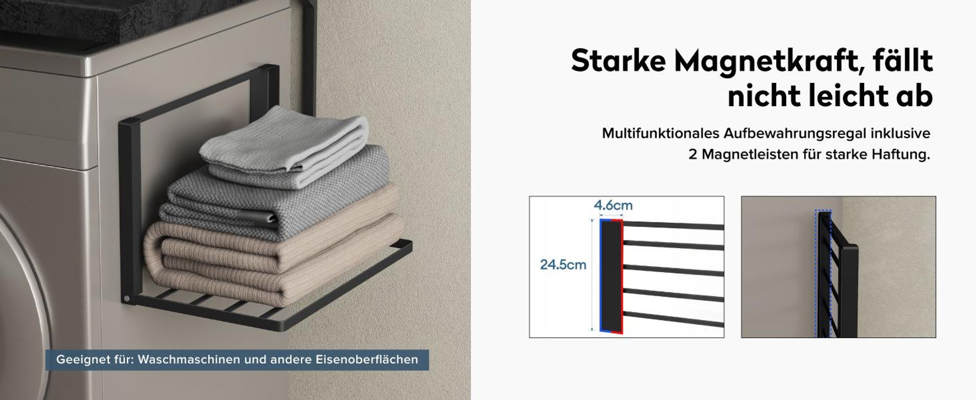 doporro Handtuchhalter ohne Bohren Handtuchhalter magnetisch selbstklebend und magnetisch Badetuchhalter Wand klappbar aus Metall Matt schwarz Folda-01