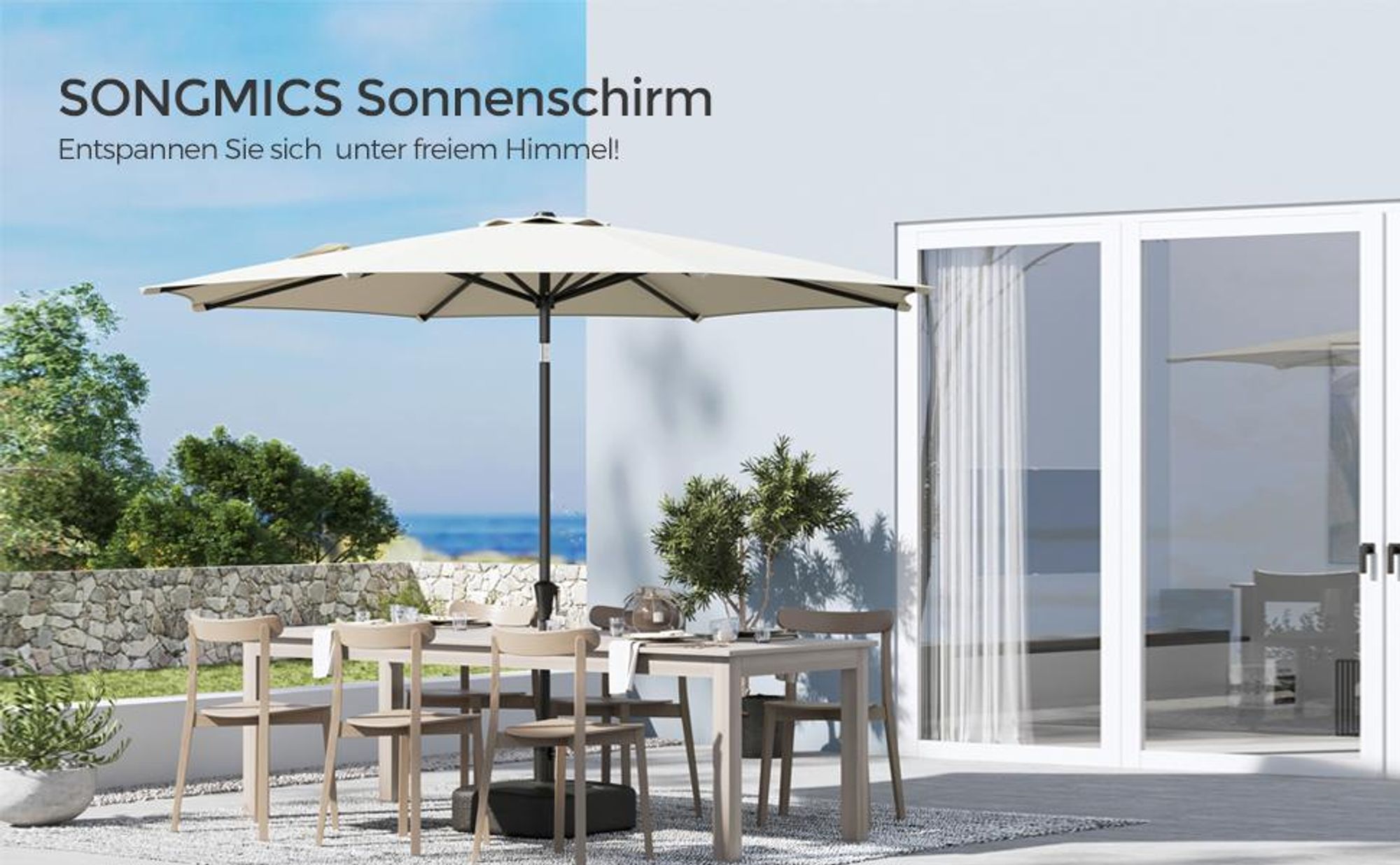 SONGMICS Sonnenschirm Ø340 cm UPF 50+ beidseitig um 30° knickbar