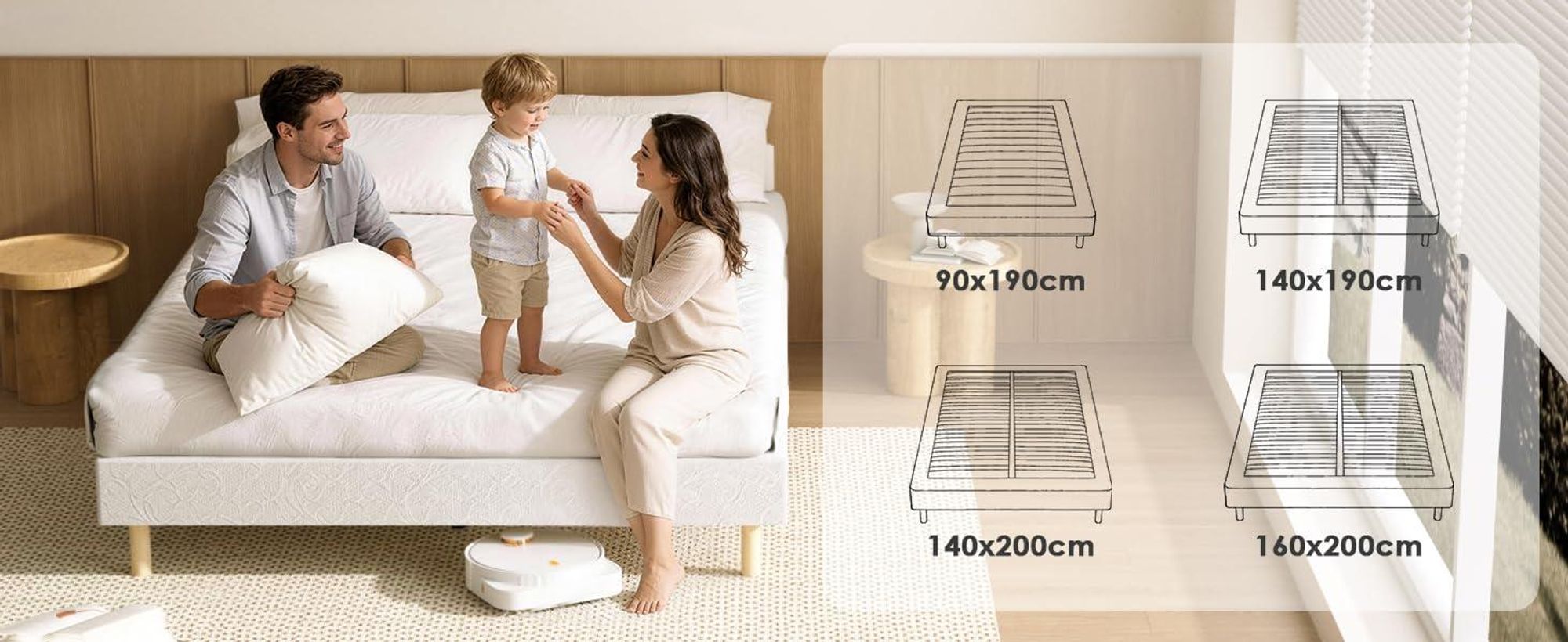 DEWINNER Bed base 160 x 200 cm | 2 x 14 slats with 9 feet | Bed frame height 29 cm | Bed 160 x 200 cm with bed base | Double Bed for Bedroom, Home