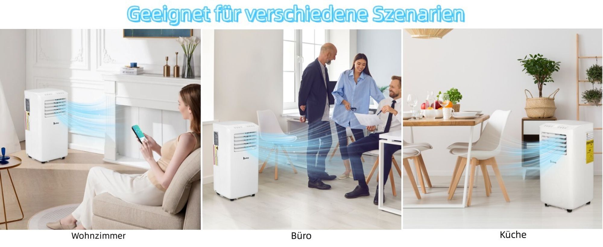 LEADZM Mobiles Klimagerät 12000 BTU/h ,Luftstrom: 400m³/h mit Abluftschlauch mit WIFI tragbare Klimaanlage