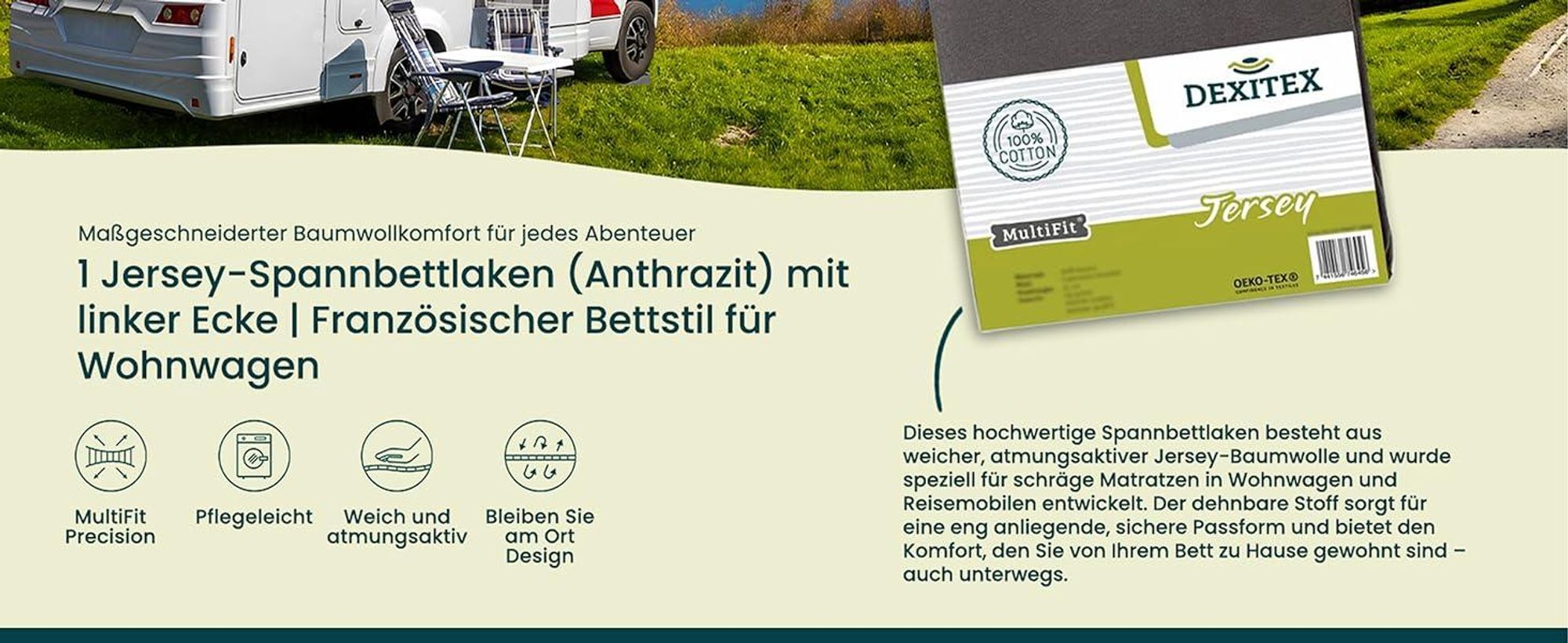 Wohnmobil in der Natur mit Spannbettlaken und Matratzenschoner