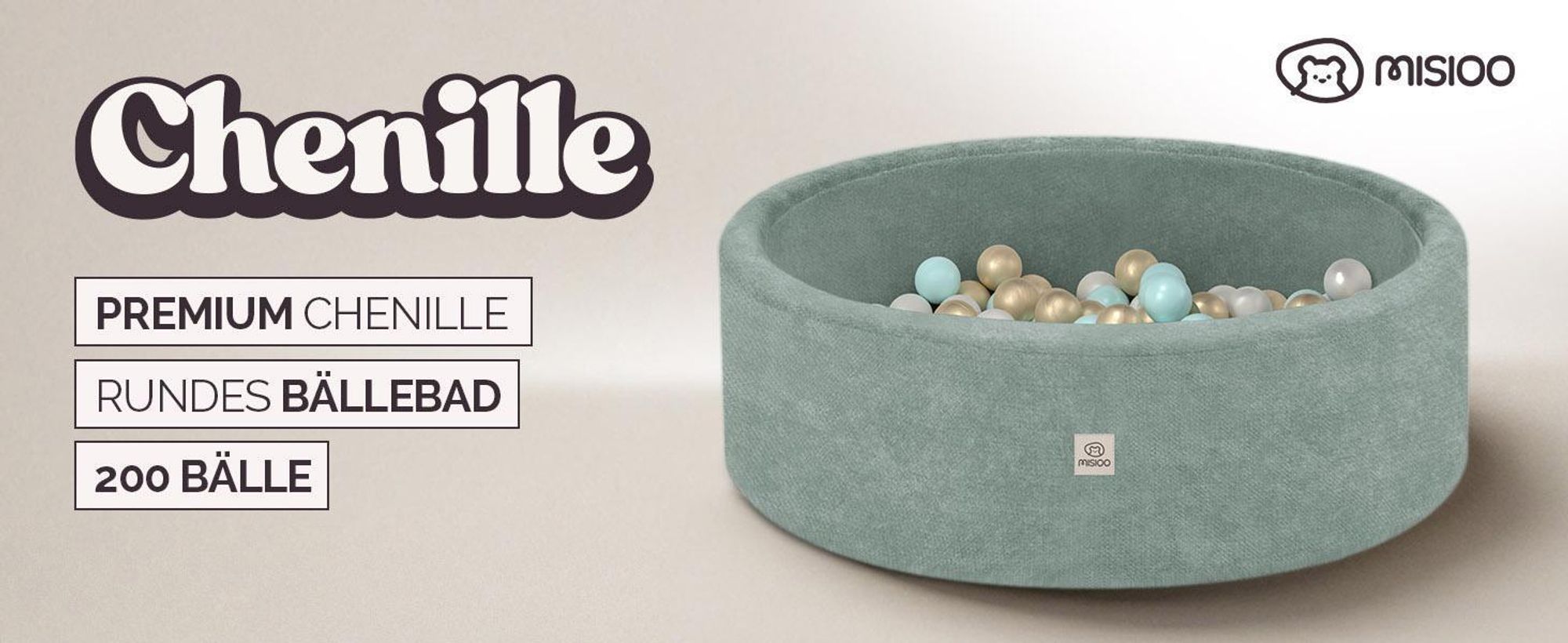 MISIOO Bällebad Baby 90x30 cm mit 200 Bällen Ø6 cm – Kinder Bällebad Rund, Weicher Schaumstoff, Bezug Abnehmbar Waschbar, Indoor Spielpool