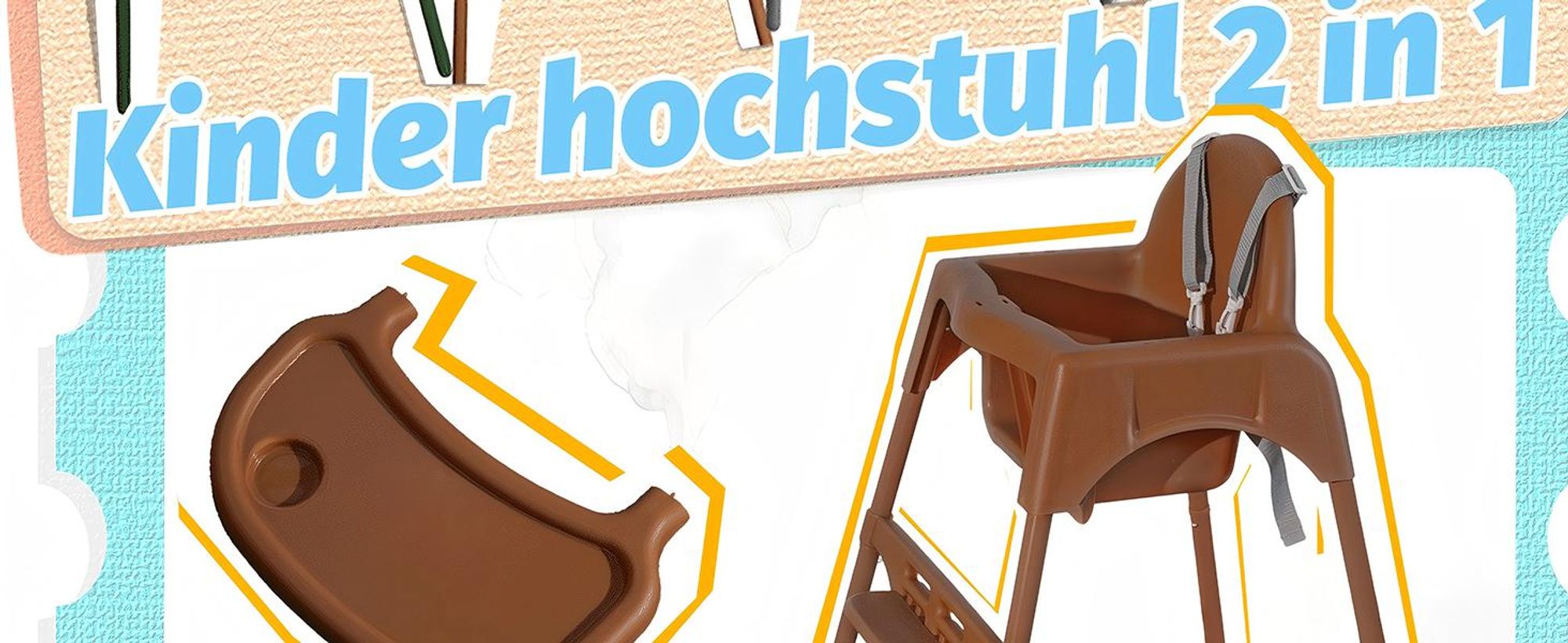 Yalion Hochstuhl 2 in 1 HochstuhlEsszimmerstuhl für Kleinkinder von 6-36 Monaten|Abnehmbares Tablett|5-Punkt-Sicherheitsgurt|max.Belastung 15 kg-Braun