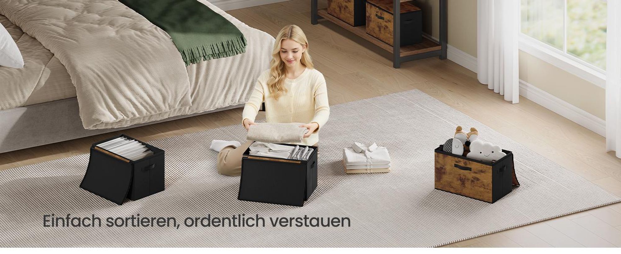 SONGMICS Faltbare Aufbewahrungskisten mit Griffen, 6er Set, Kleidung Organizer, Vliesstoff, 40 x 30 x 25 cm, braun