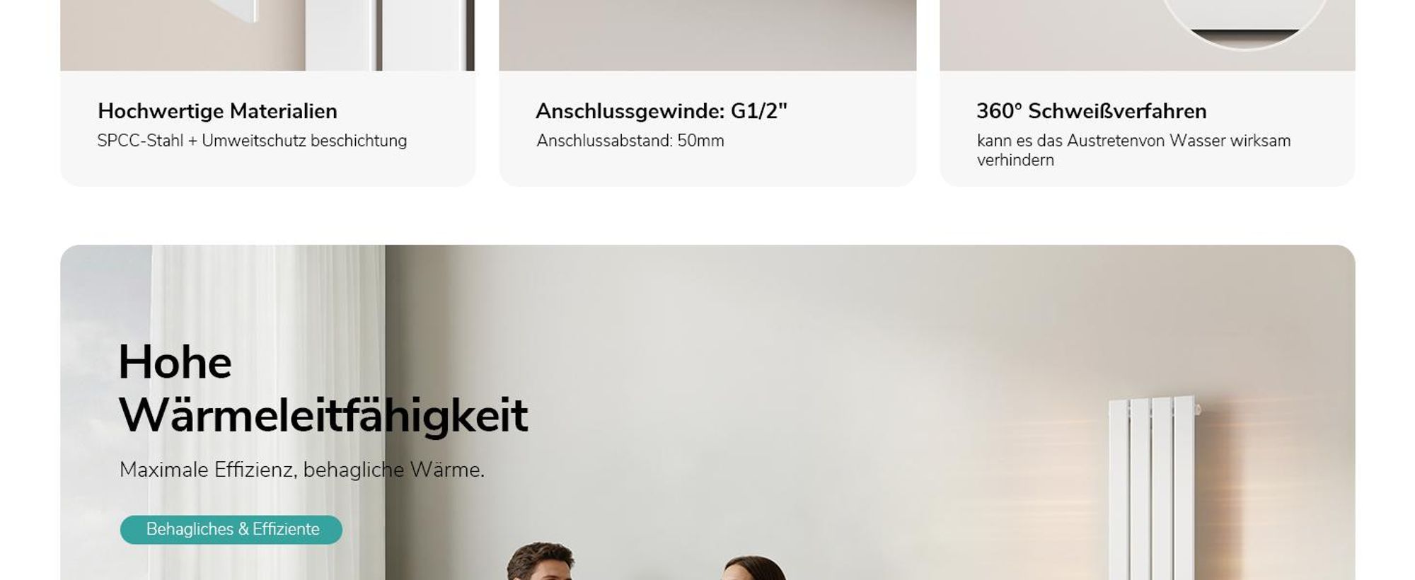 EMKE Heizkörper Flach Designheizkörper Paneelheizkörper Vertikal Einlagig Mittelanschluss 160x30cm 501W Weiß ohne Heizstab