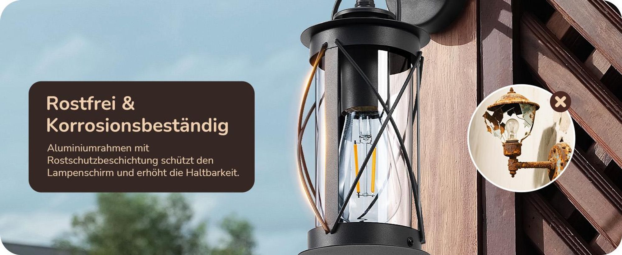EDISHINE Wandleuchte Außen/Innen, Wandlampe mit Aluminiumrahmen und E27-Fassung, IP44 wasserdicht, Schwarz