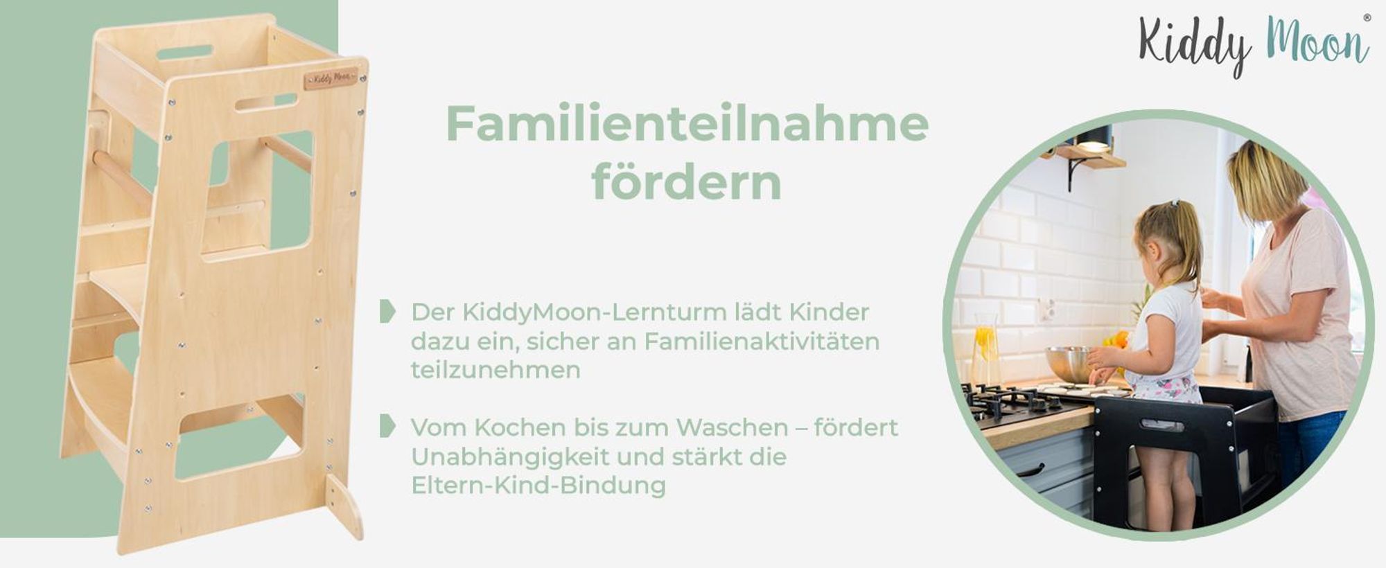 KiddyMoon Lernturm ST-003 Kitchen Helper Montessori Möbel Holz Höhenverstellbar Tritthocker Für Babys Und Kinder, Grau