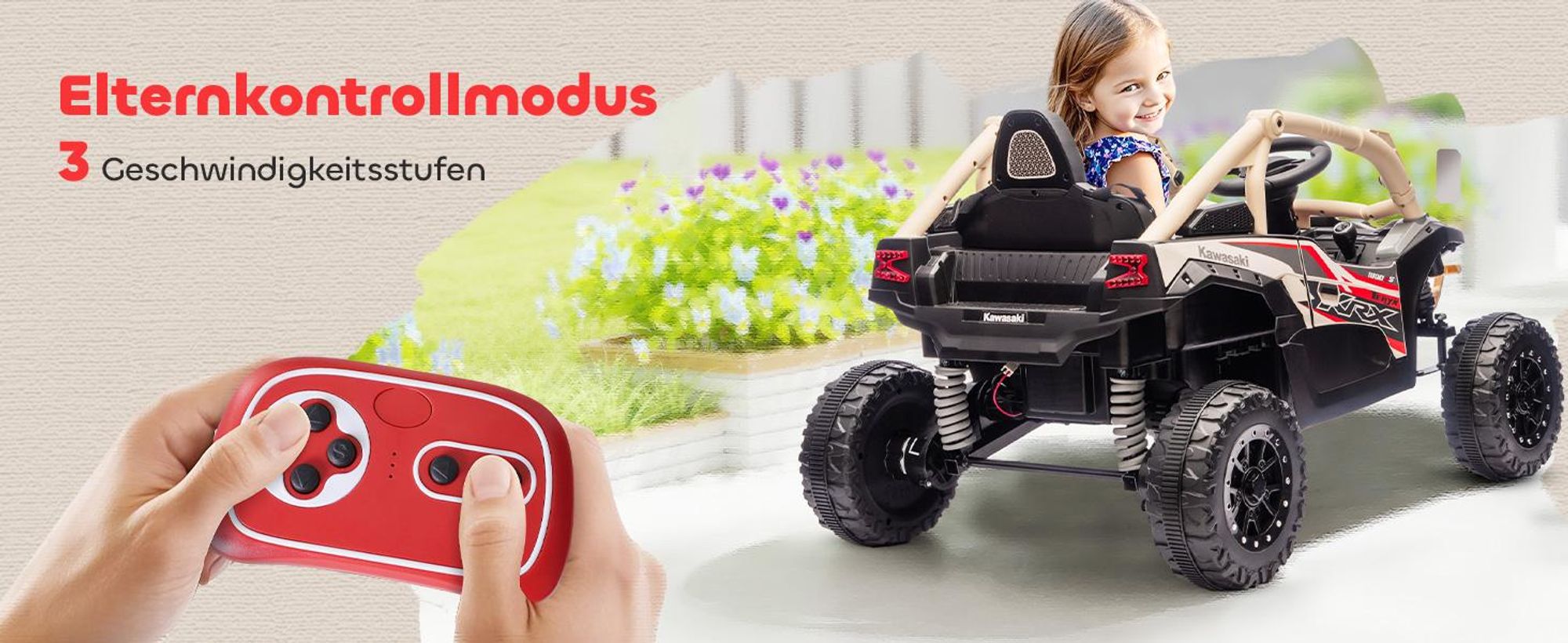 AIYAPLAY Kinder Elektroauto 12V Kinder UTV mit 2 Motorn, Fernbedienung, LED