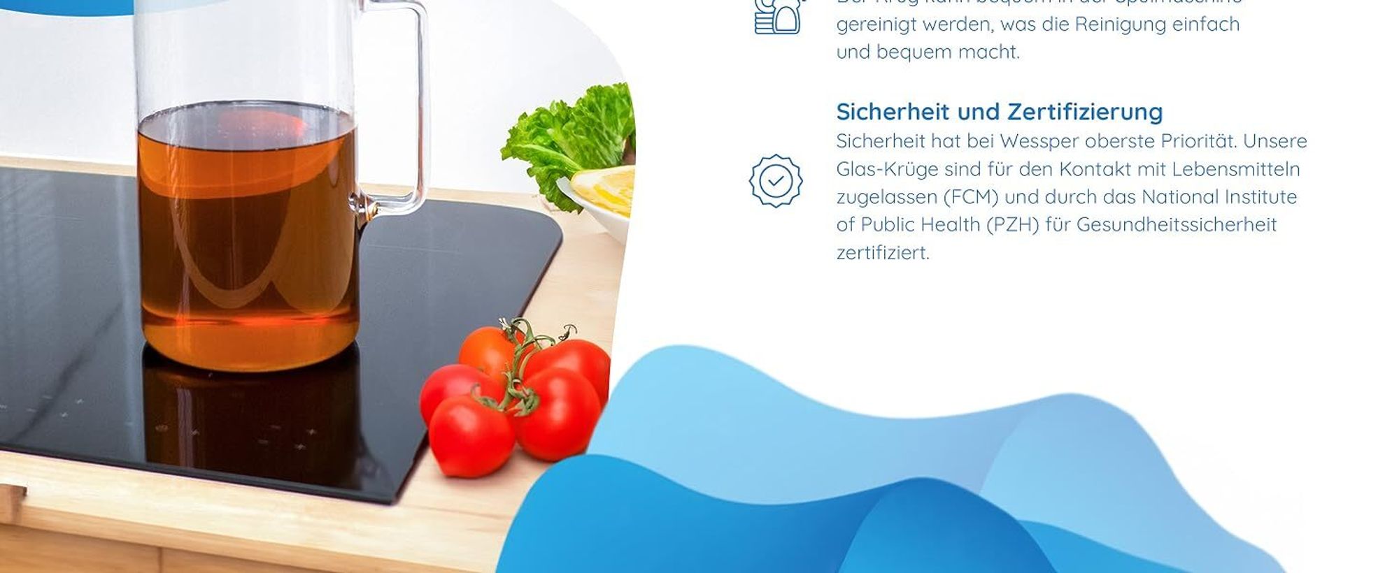 Wessper – 3 l Glaskaraffe – hitzebeständiger Krug aus Borosilikatglas für Wasser, Tee, Saft und Eisgetränke