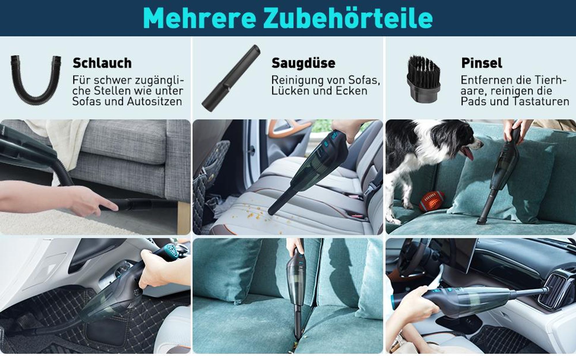 Starker kabelloser Handstaubsauger, 9500Pa Saugkraft, mit Ladestation, waschbarer HEPA-Filter, für Auto, Haus, Tierhaare