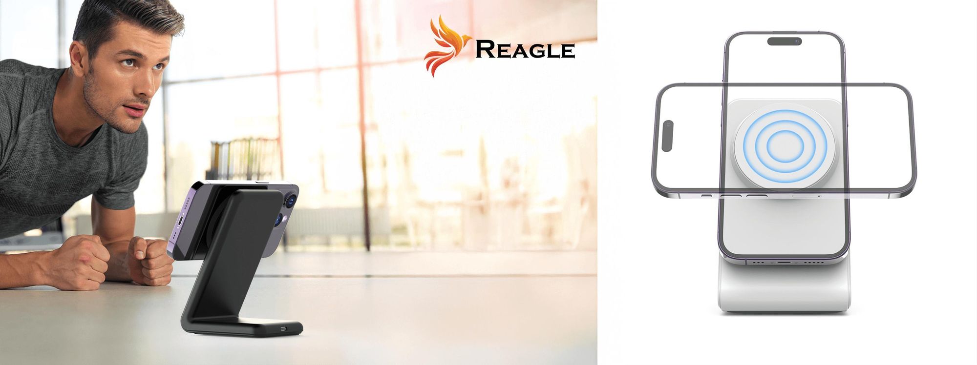 Kabellose Induktives Drahtloses Ladegerät 2In1 Magsafe Qi 15W Wireless Ladestation Kompatibel Mit Iphone 16, 15 Airpods Reagle