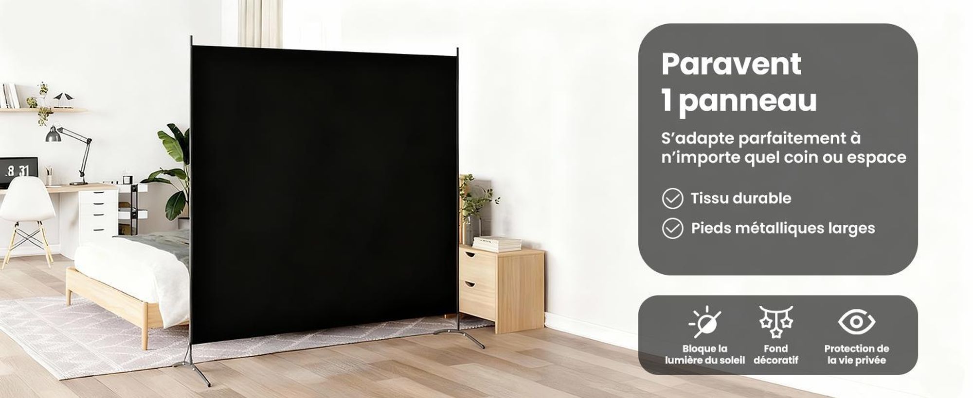 vidaXL Paravent noir 175x180 cm Tissu