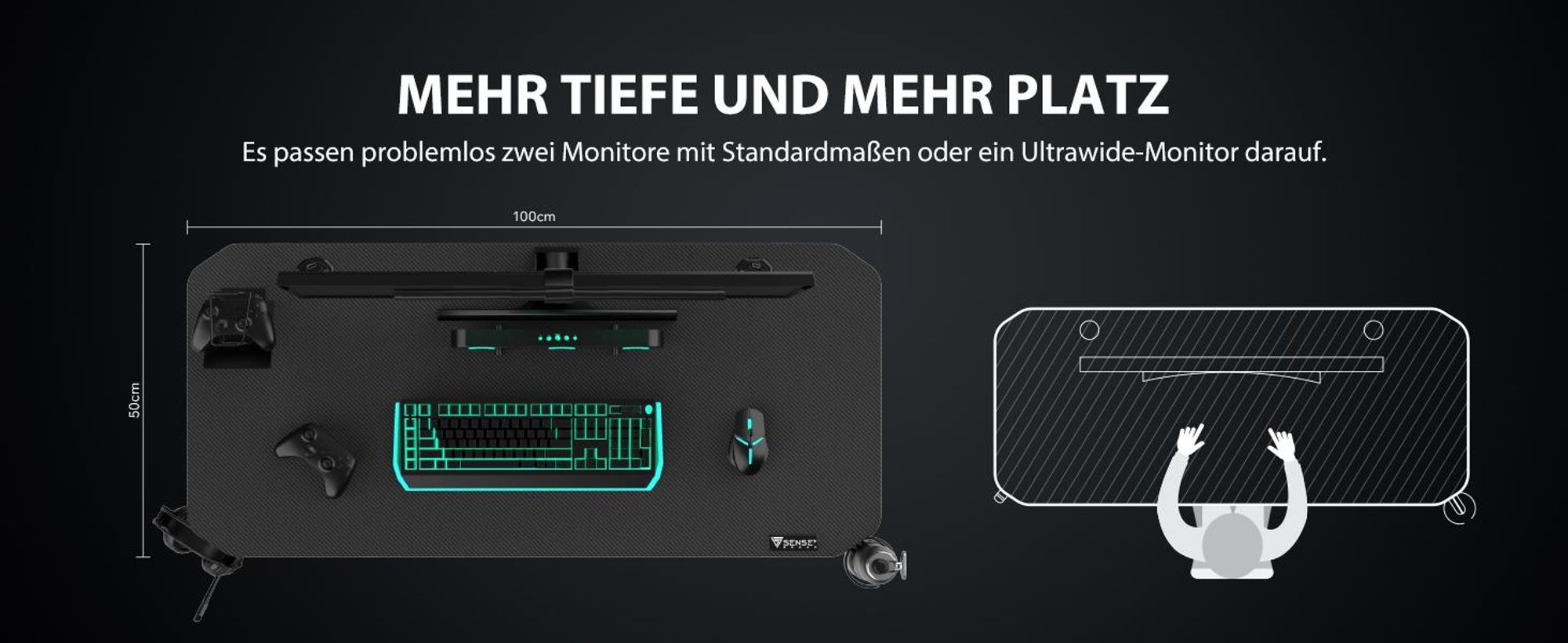 SENSE7 Nomad Basic Gaming Tisch Schreibtisch 100x50 cm Computertisch PC Tisch Gamer Desk Kleiner Schreibtisch Laptoptisch Jugendzimmer Schwarz