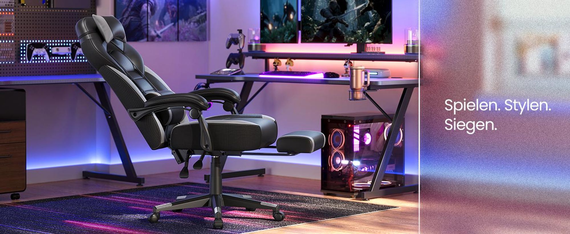 SONGMICS Gaming-Stuhl, Bürostuhl, höhenverstellbar, Grau