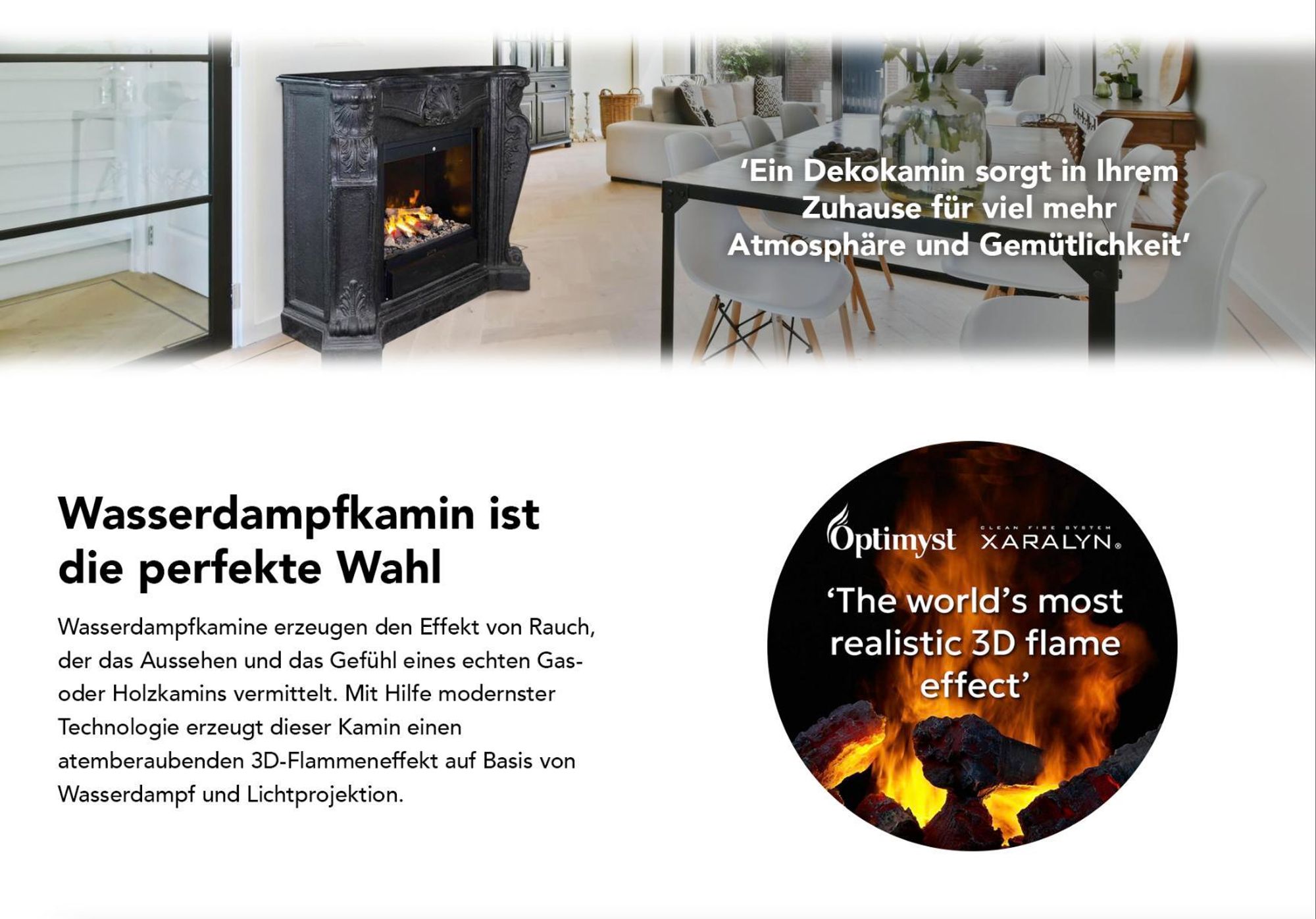 Xaralyn Wasserdampf-Kamin - Opti-Myst Cassette 400 - mit Holzset - mit Fernbedienung - Elektrokamin - Einbaukamin mit Wasserdampf - Flammenhöhe einstellbar