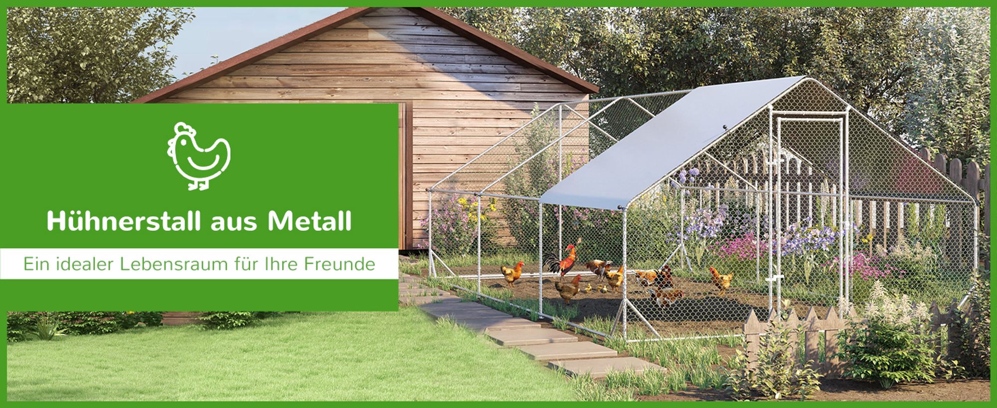PawHut Hühnerstall Freilaufgehege XXL mit Schatten Dach Stahl 3 x 6 x 2 m