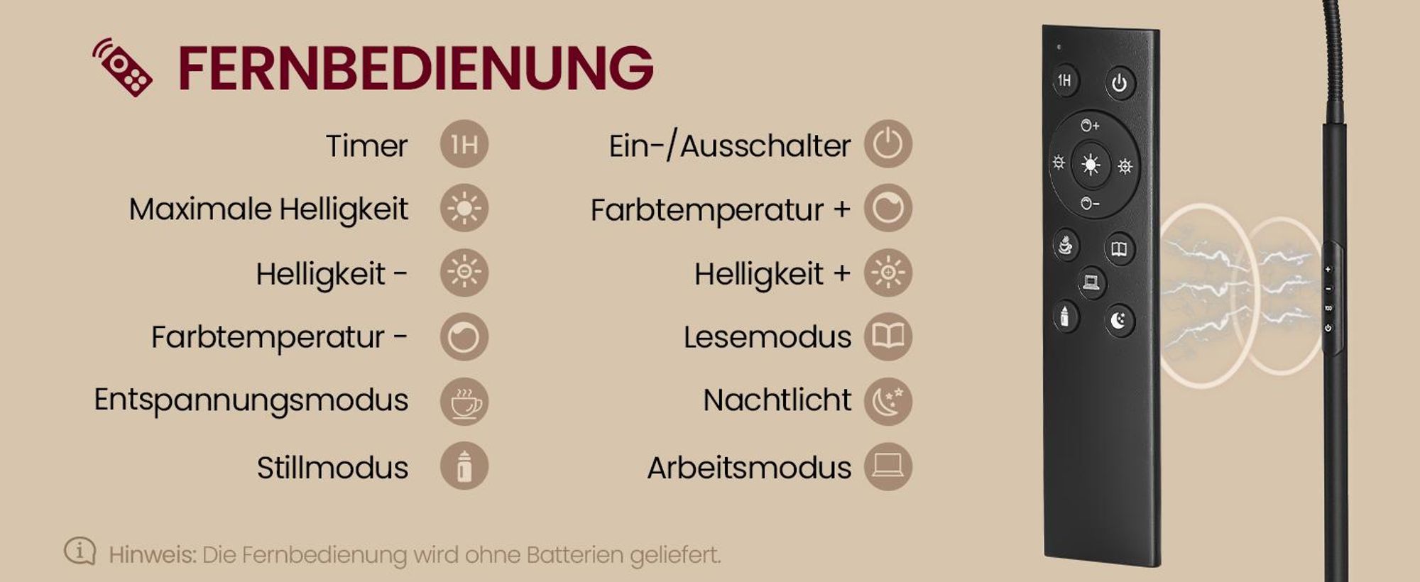 VASAGLE Leselampe mit Fernbedienung, höhenverstellbare Stehleuchte, Schwanenhals, Timer, für Wohnzimmer, schwarz