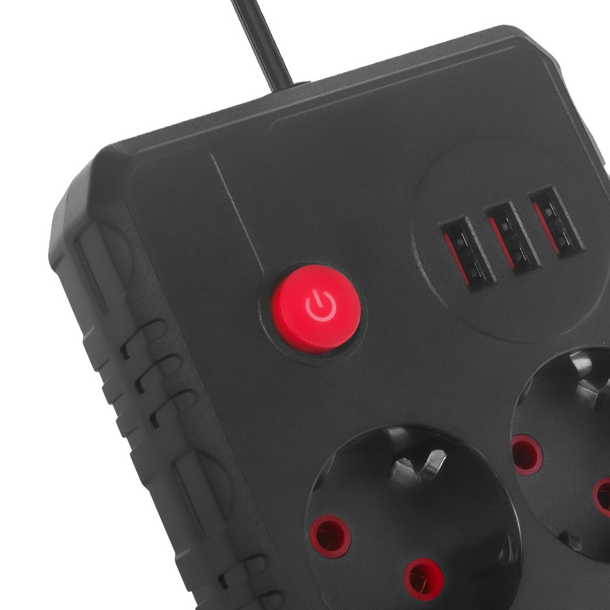 Maclean Steckdosenleiste 2-Steckdosen-Verlängerungskabel + 3xUSB 110-240V AC 50/60Hz 2,1A max 2500W 1,5m schwarz MCE387 B