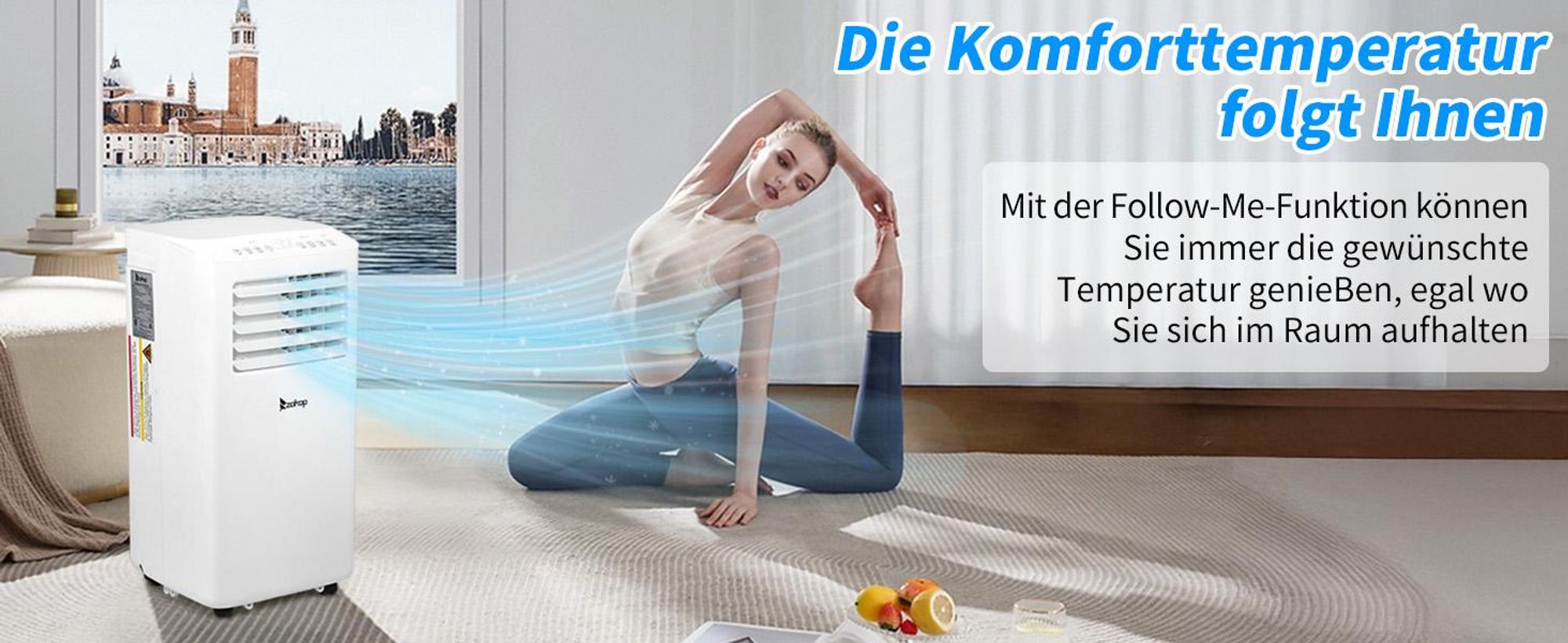 FCH Luftkühler Mobiles Klimagerät 10000 BTU/h, mit Abluftschlauch mit WIFI