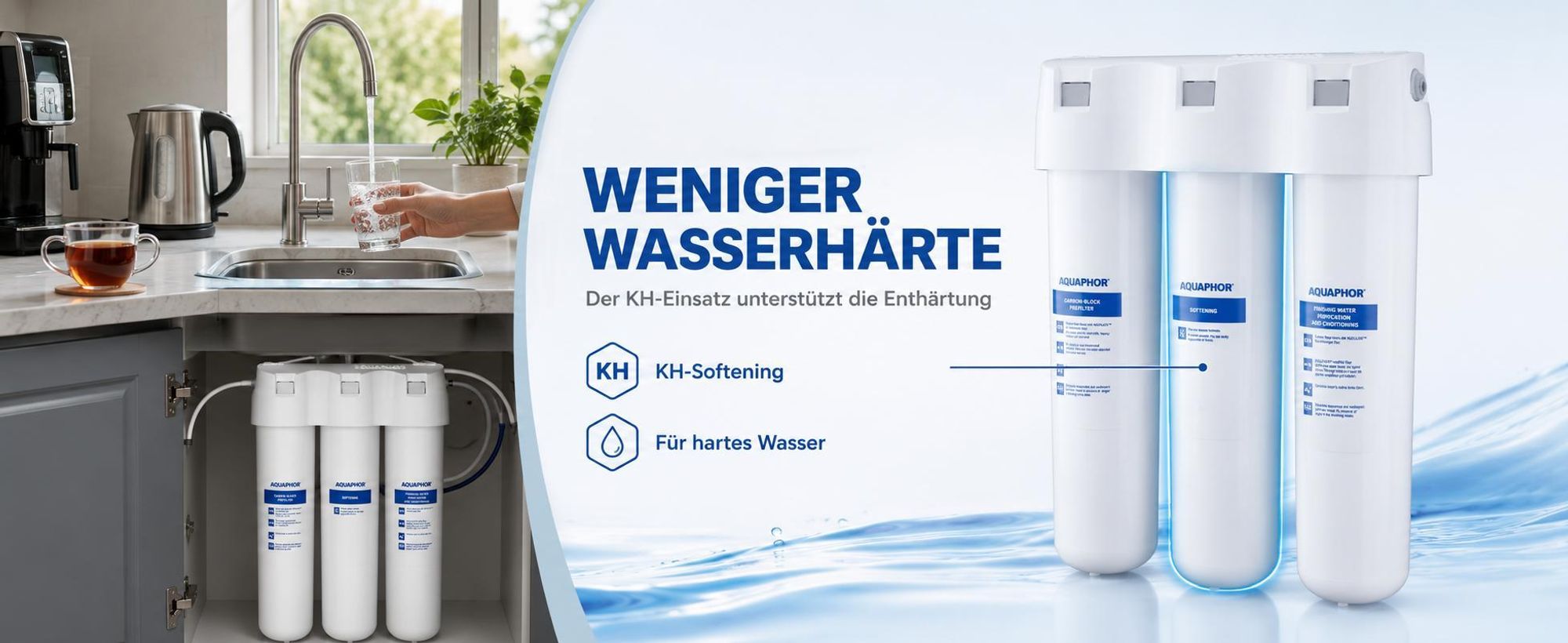 Aquaphor Crystal H Unterirdischer Filter, reduziert Kalkablagerungen 3-stufige Filterung bis zu 6000L