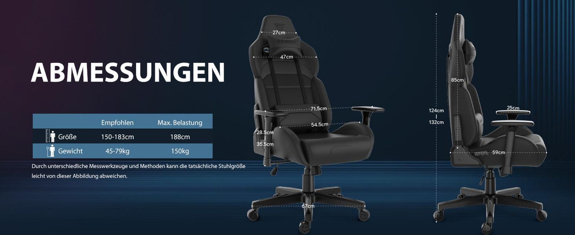 SENSE7 Sentinel Gaming Stuhl - Bürostuhl Ergonomisch Stuhl mit 3D-Armlehnen, 160° Neigung, Wippfunktion, HDE™ Polsterung, Gaslift, bis 150 kg, Schwarz