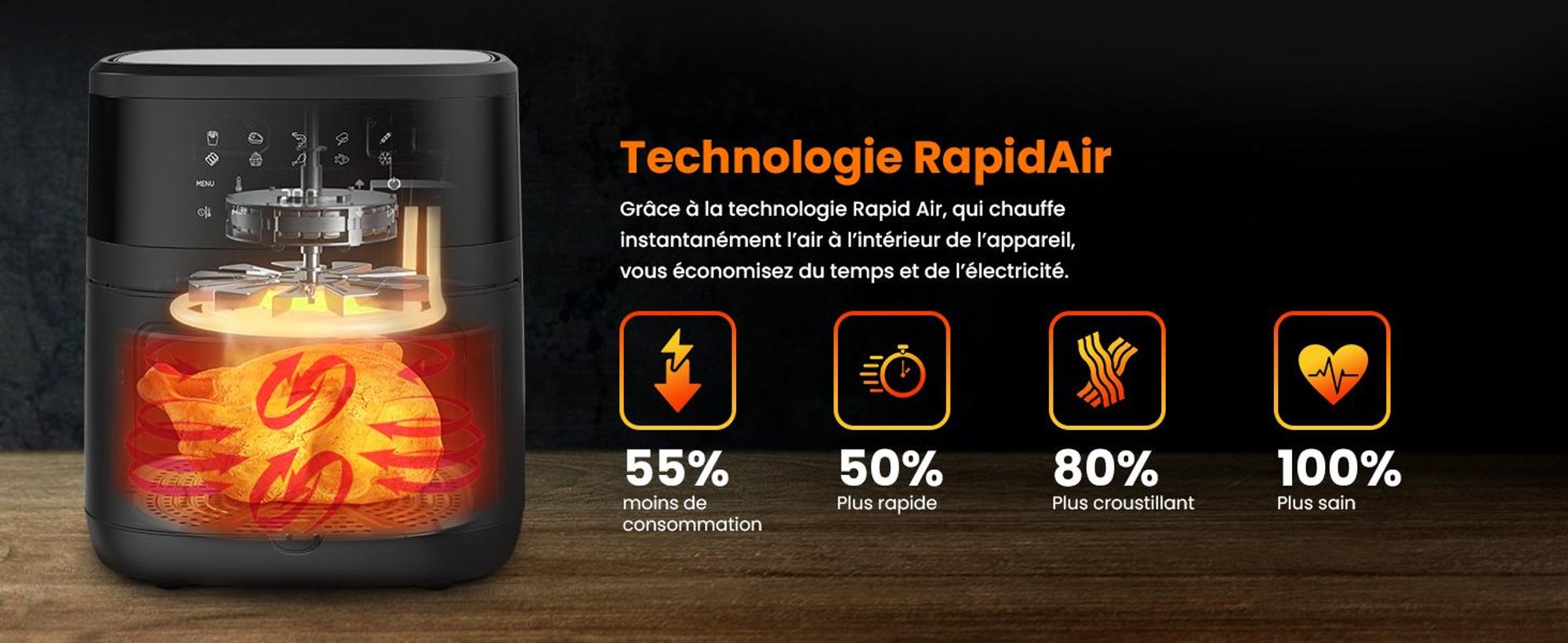 Extralink Air Fryer 6,5 l friteuse à air chaud 1800 W avec fenêtre transparente et écran tactile LED