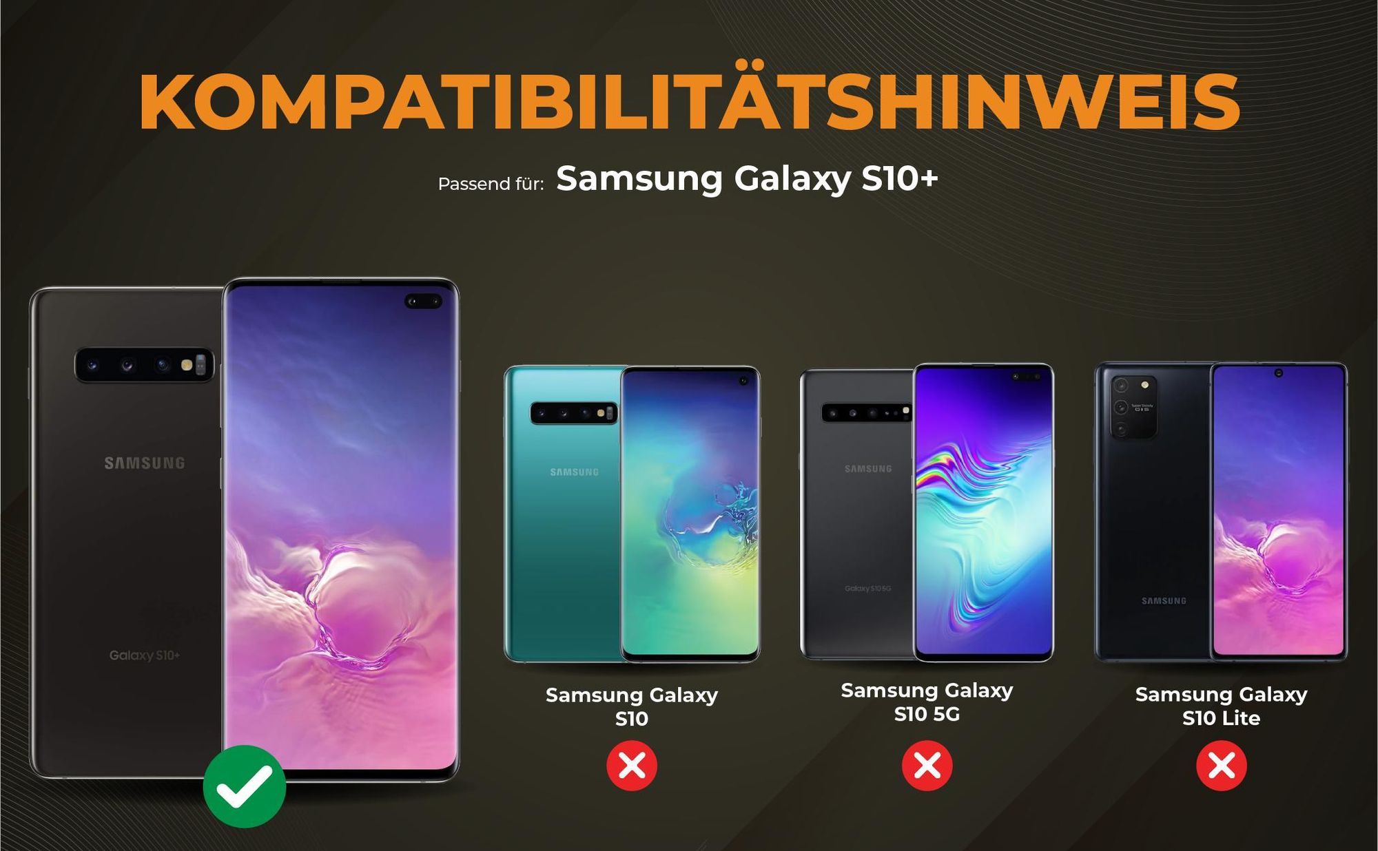 Kompatibilitätshinweise Hülle für Samsung Galaxy S10+