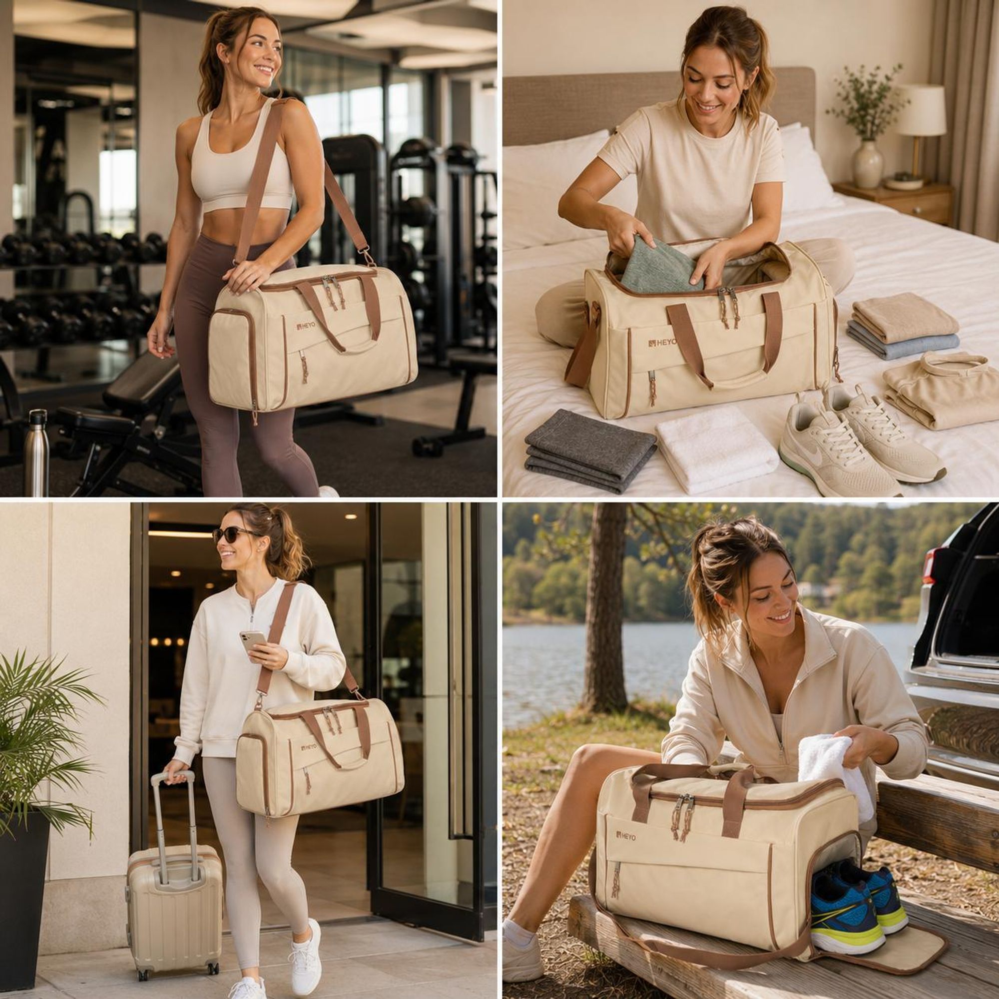 HEYO Sporttasche Unisex Reisetasche Schuhfach 36L 50x26x28cm Beige