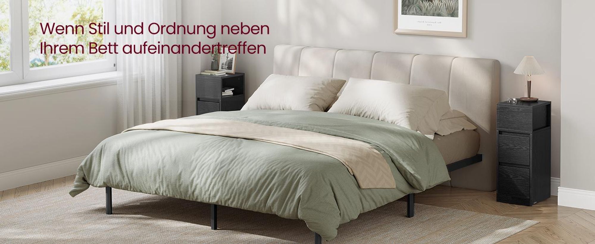 VASAGLE Nachttisch 2er Set, schmal, Beistelltisch mit 2 Schubladen, offenes Fach