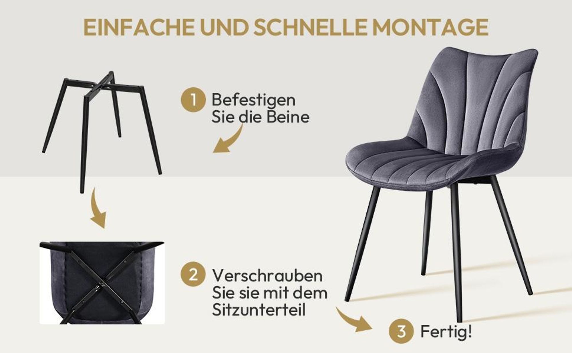 Yaheetech Moderne Esszimmerstühle, 2er Set, mit Metallbeinen, Designer-Stuhl, Dunkelgrau