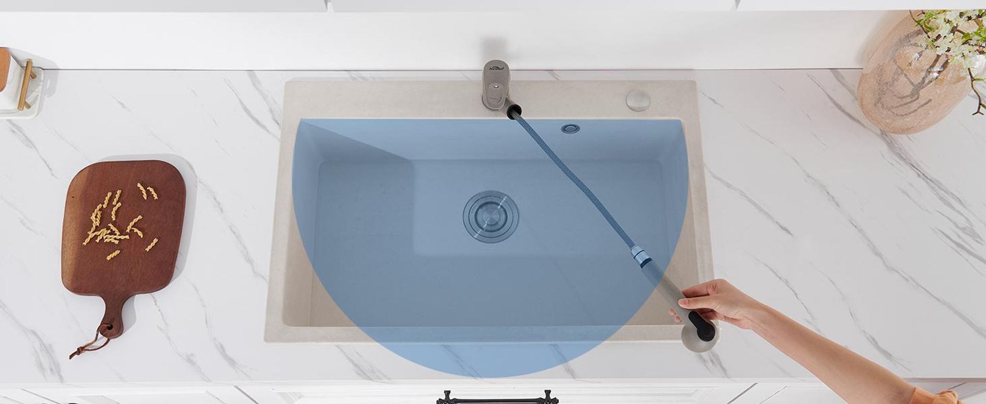 Küchenarmatur Grau Ausziehbar, 2 Strahlarten Massive Kupfer-Armatur Einhandmischer, Wasserhahn Küche mit Brause, Drehbar Spültischarmatur,Auralum MAX