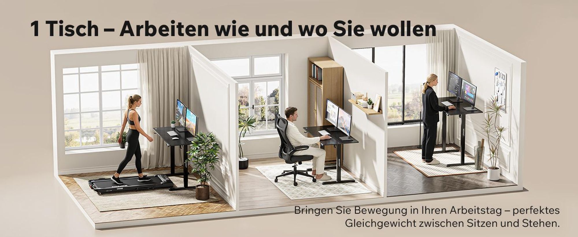SENSE7 NOJO Light Elektrisch Höhenverstellbares Schreibtischgestell | 72-118cm, Memory-Funktion, Kopfhörerhalter, Max. 70kg, Stahl-Tischgestell