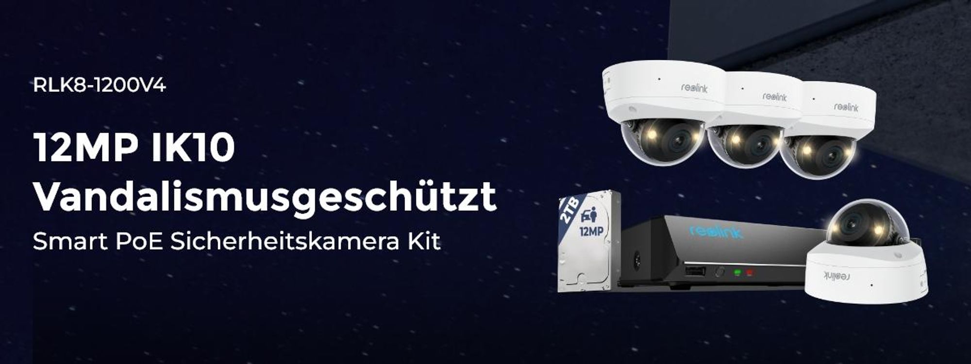 Reolink RLK8-1200V4 Überwachungssystem, 4X 6K 12MP IK10 PoE Überwachungskamera & 8CH 2TB HDD NVR, 145° Weitwinkel, Smarte Erkennung, Farbnachtsicht