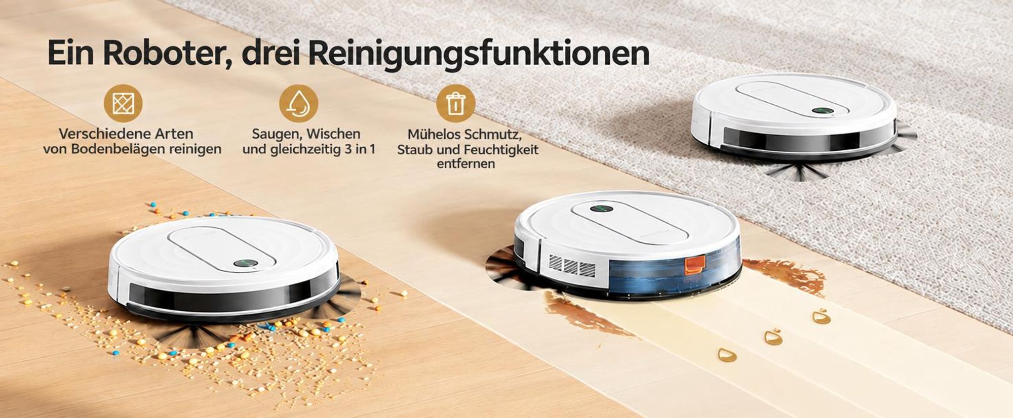 Laresar P10 Saugroboter 8000 Pa, 3-in-1 Reinigung, Teppich-Booster, Bis zu 120 Minuten, HEPA-Filter, 3 Modi, Fernbedienung, App- und Sprachsteuerung