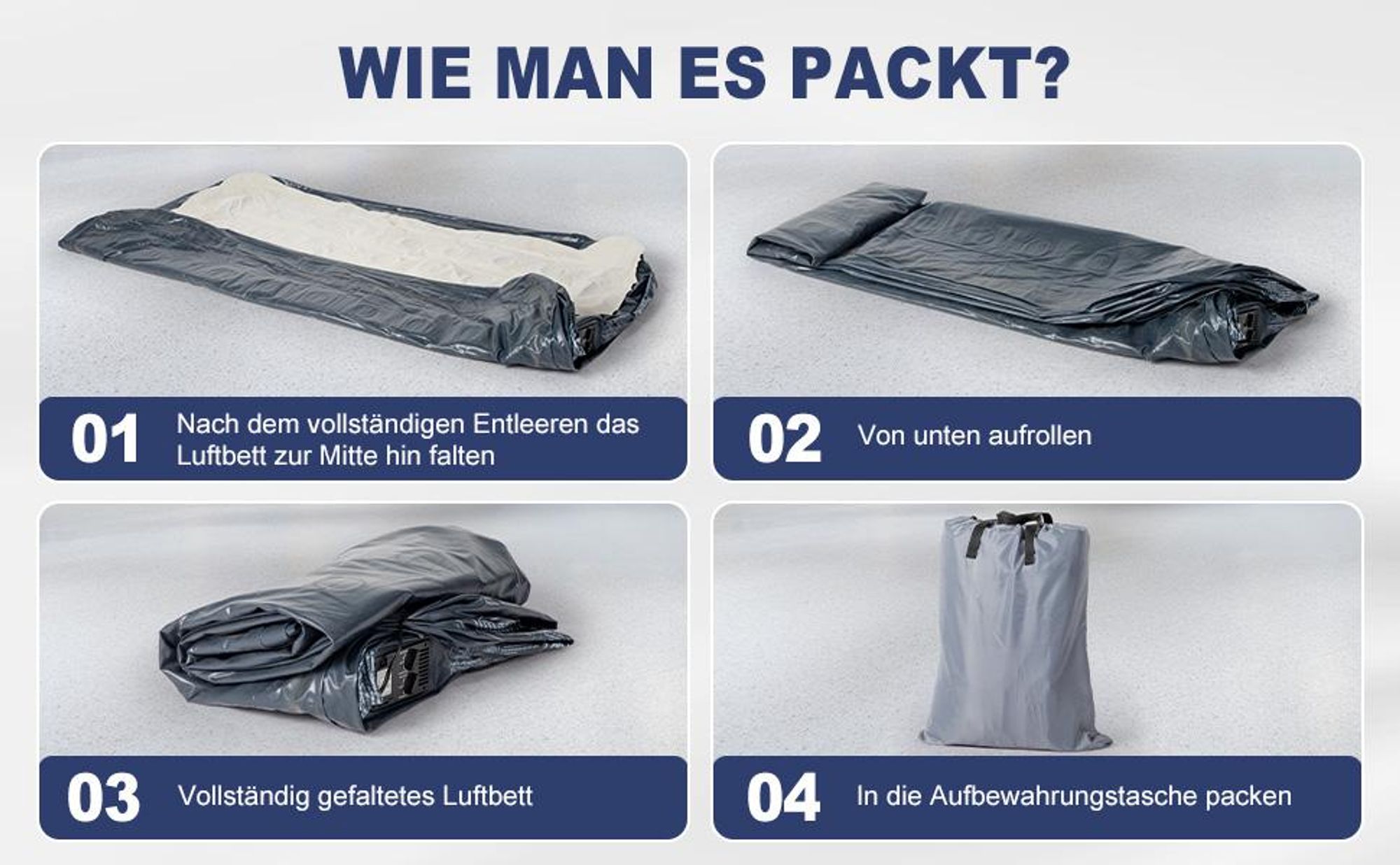 FCH Aufblasbare Matratze 2 Personen,Luftmatratze mit eingebauter Pump , mit weichem Fliqué, für Camping, Haus, Gäste, 203 x 153 x 45 cm, weiß und grau