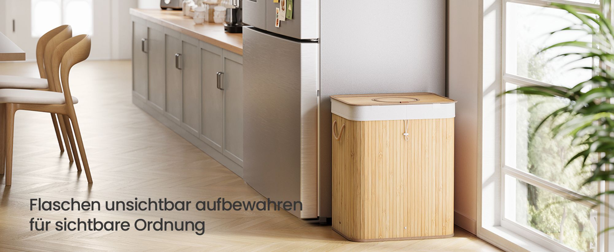 SONGMICS Pfandflaschen-Sammelbehälter, 95 L Pfandflaschen-Behälter, Bambus
