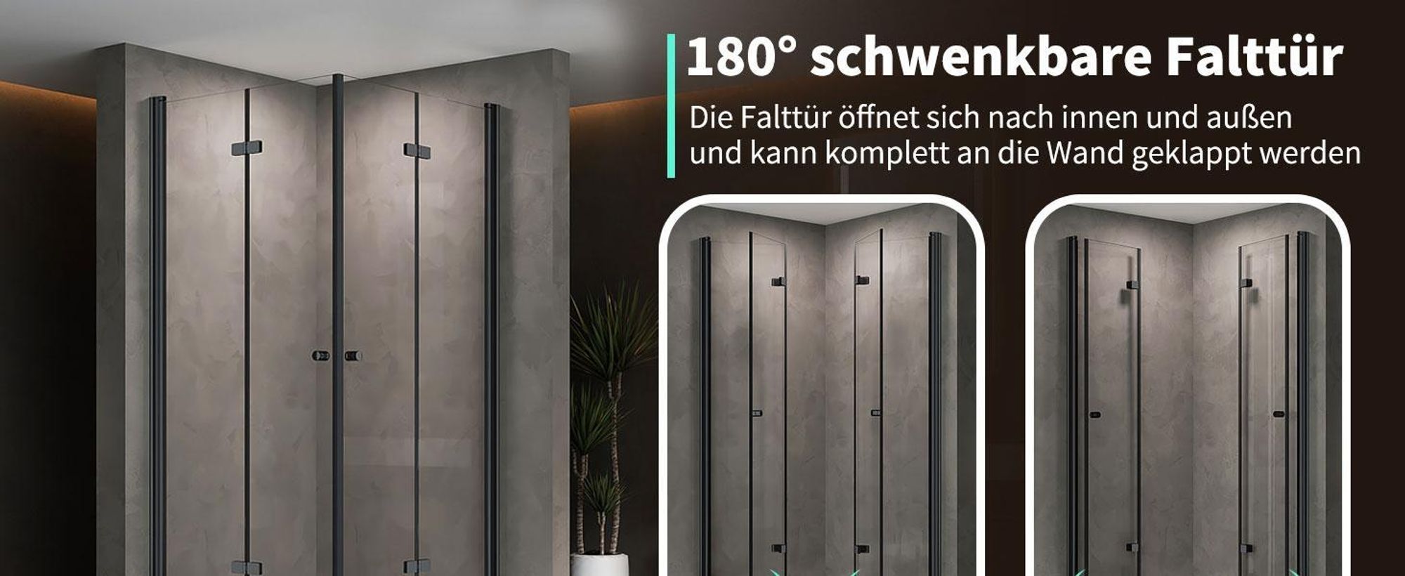 Falttür Duschkabine 90x90x185cm Eckeinstieg Duschabtrennung Doppelt Falttüren Eckdusche Faltbar Duschwand Schwarz Faltdusche aus ESG-GLAS